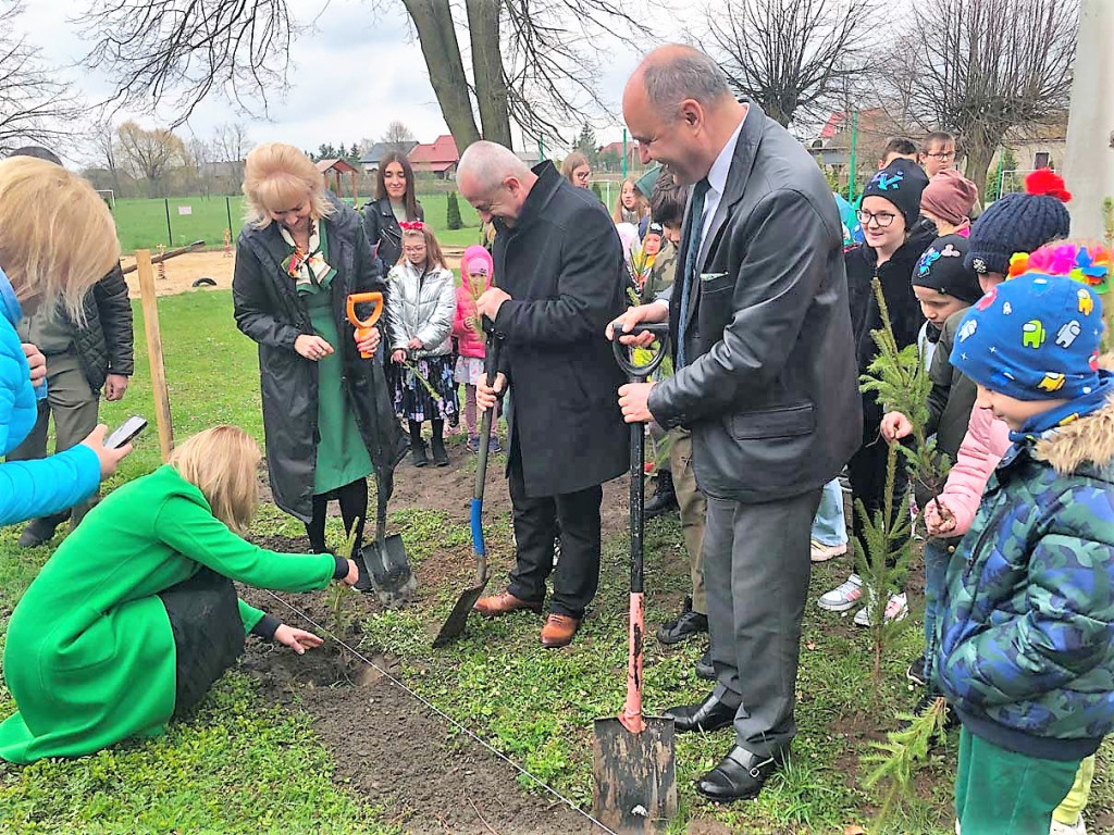 Świerkowy skwer w Biskupicach Zabarycznych