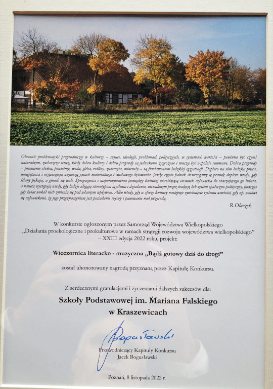 Szkoła w Kraszewicach laureatem konkursu