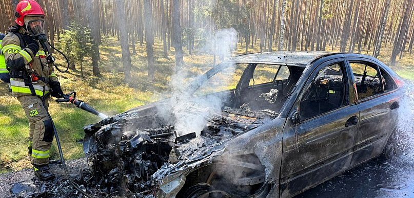 W Rojowie w ogniu stanął samochód osobowy
