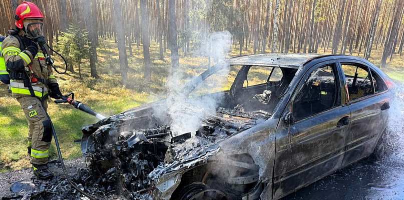W Rojowie w ogniu stanął samochód osobowy